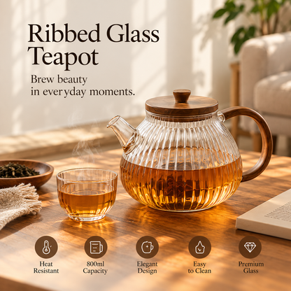 SERONYVA® Ribbed Glass Teapot – 800ml Heat-Resistant Glass Tea Pot