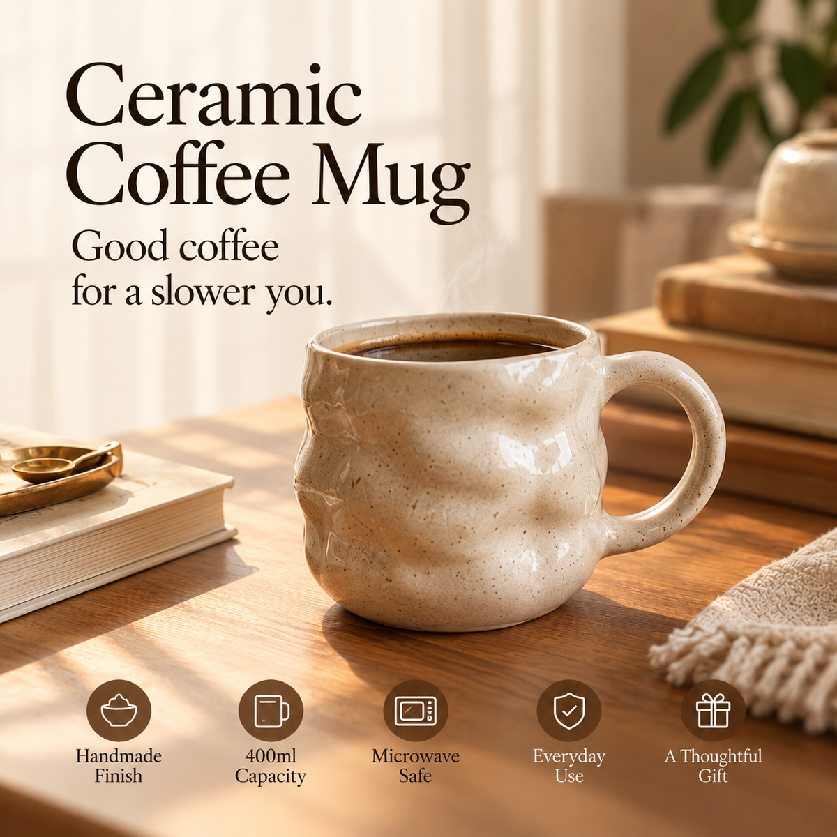 SERONYVA® Ceramic Coffee Mug – 400ml Textured Stoneware-Style Mug