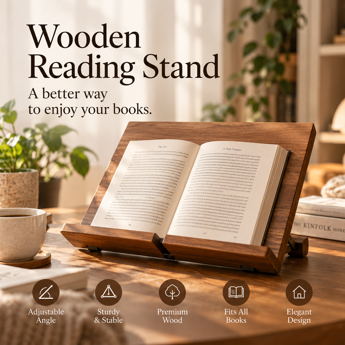 SERONYVA® Wooden Reading Stand – Adjustable Book &amp; Tablet Holder