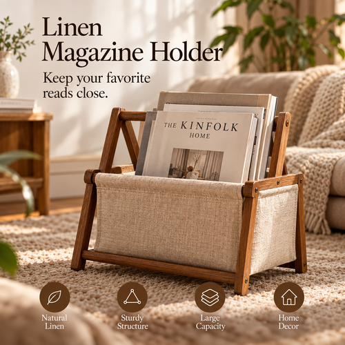 SERONYVA® Linen Magazine Holder – Wood &amp; Fabric Floor Storage Rack