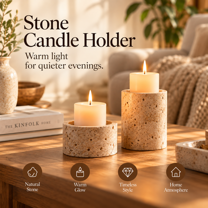 SERONYVA® Stone Candle Holder – Natural Travertine-Inspired Pillar Candle Stand