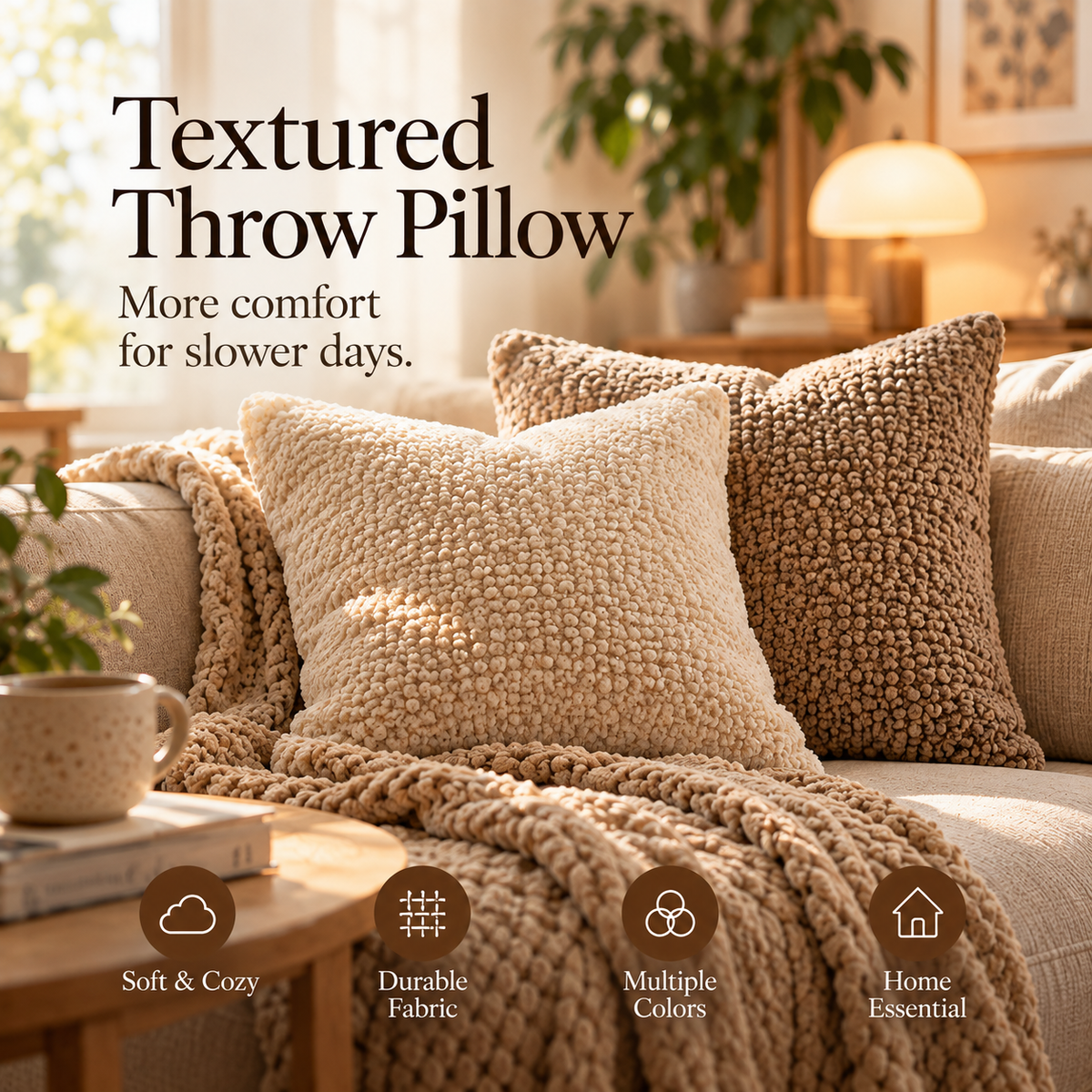 SERONYVA® Textured Throw Pillow – Soft Cozy Decorative Accent Pillow