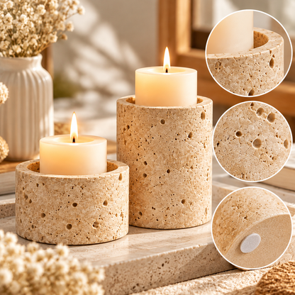 SERONYVA® Stone Candle Holder – Natural Travertine-Inspired Pillar Candle Stand