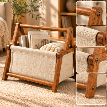 SERONYVA® Linen Magazine Holder – Wood &amp; Fabric Floor Storage Rack