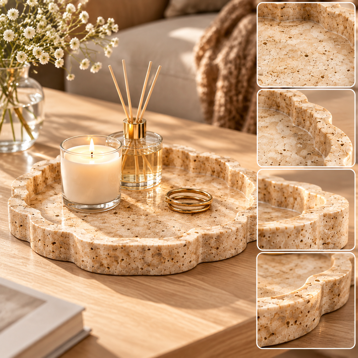 SERONYVA® Travertine Serving Tray – Natural Stone Decorative Organizer