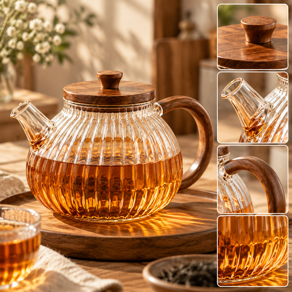 SERONYVA® Ribbed Glass Teapot – 800ml Heat-Resistant Glass Tea Pot