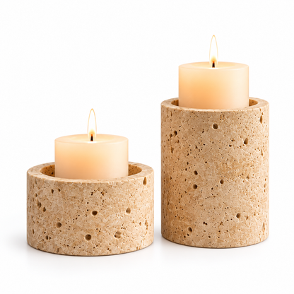 SERONYVA® Stone Candle Holder – Natural Travertine-Inspired Pillar Candle Stand