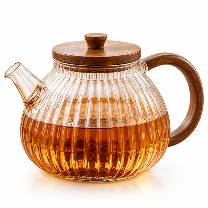 SERONYVA® Ribbed Glass Teapot – 800ml Heat-Resistant Glass Tea Pot