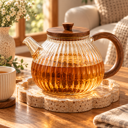 SERONYVA® Ribbed Glass Teapot – 800ml Heat-Resistant Glass Tea Pot