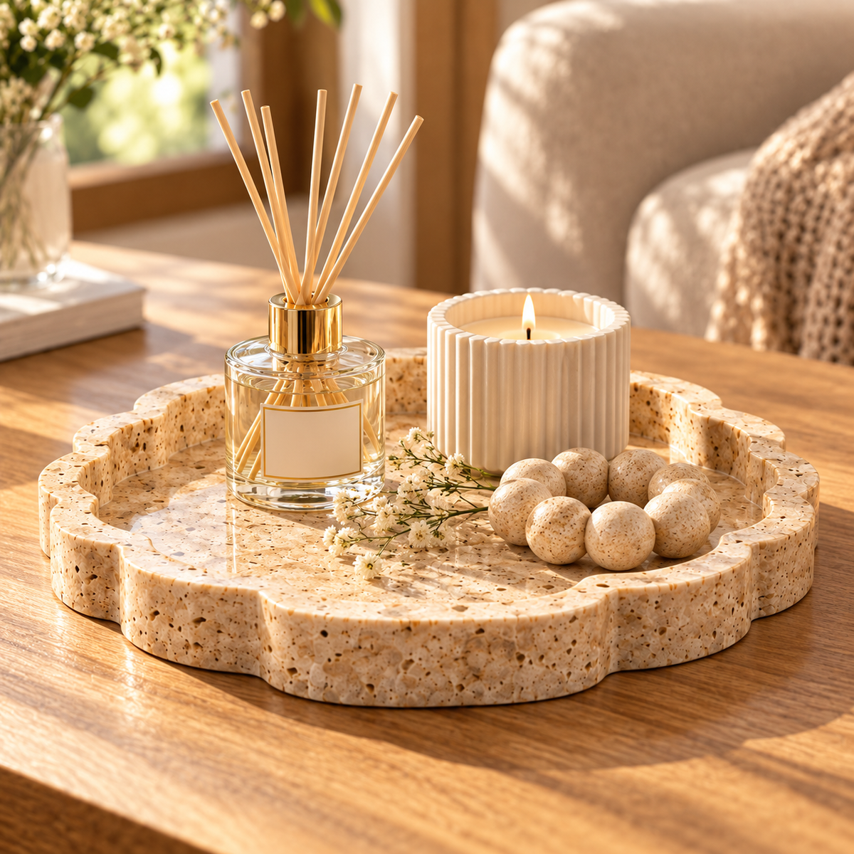 SERONYVA® Travertine Serving Tray – Natural Stone Decorative Organizer