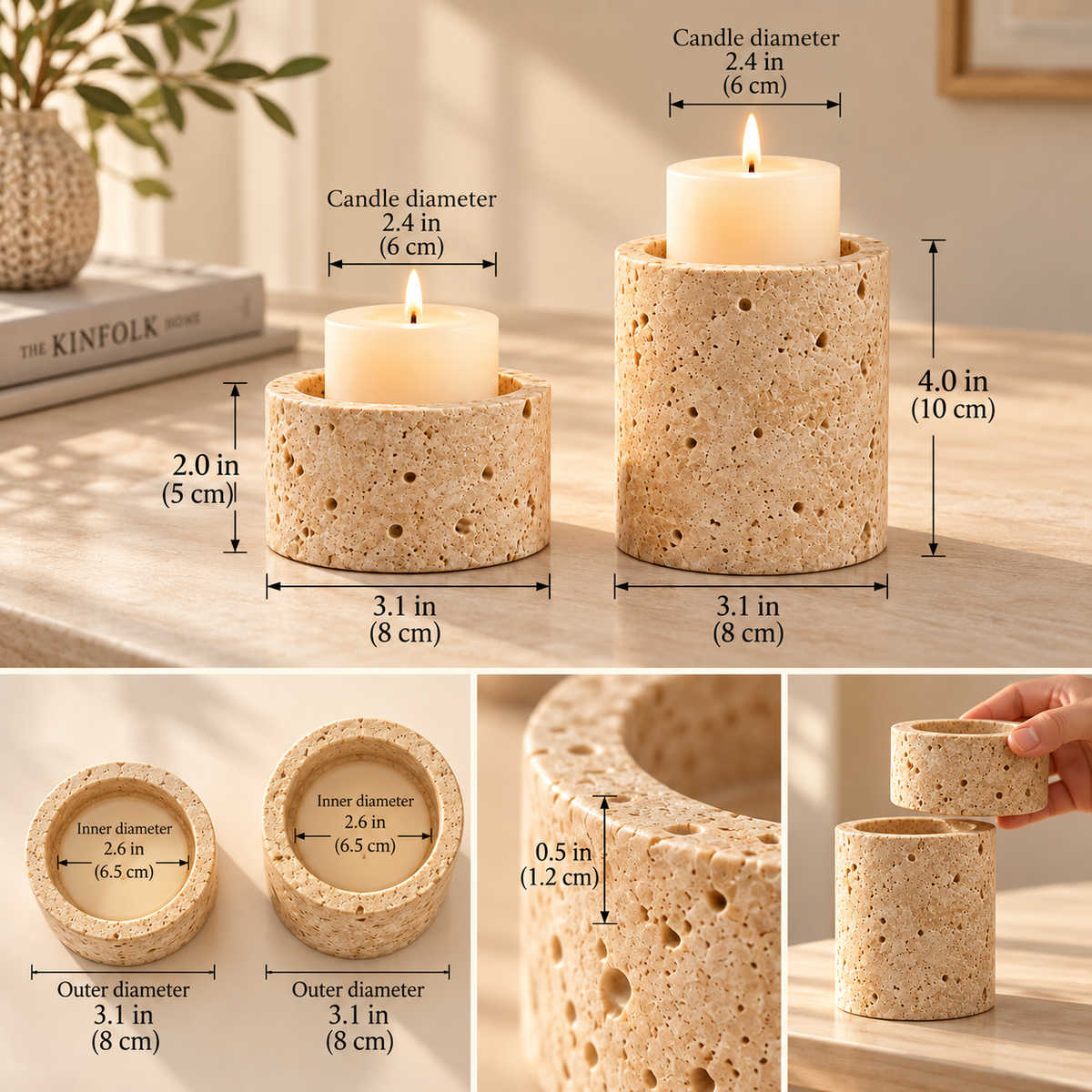SERONYVA® Stone Candle Holder – Natural Travertine-Inspired Pillar Candle Stand