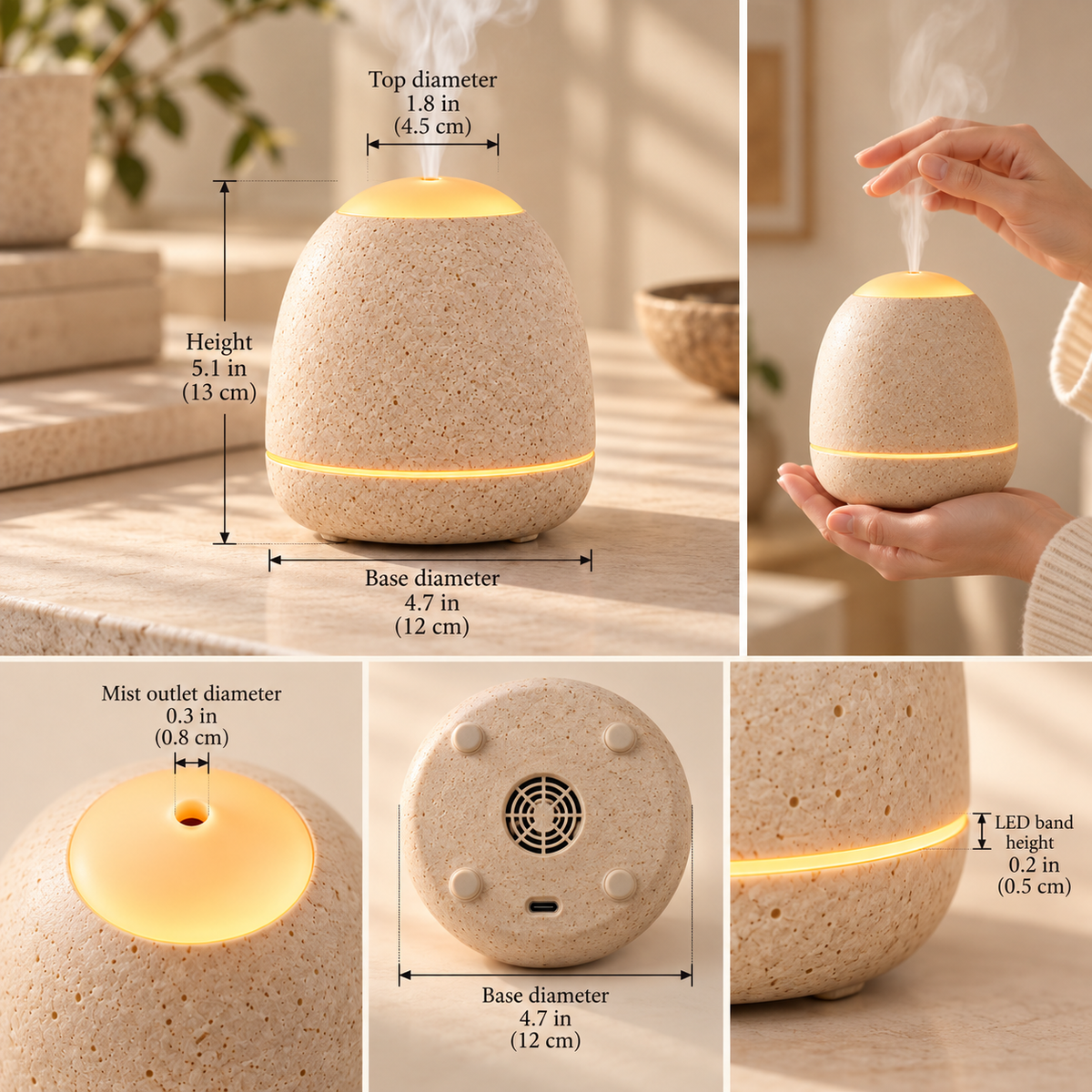SERONYVA® Ceramic Aroma Diffuser – Ultrasonic Essential Oil Diffuser with Ambient Light