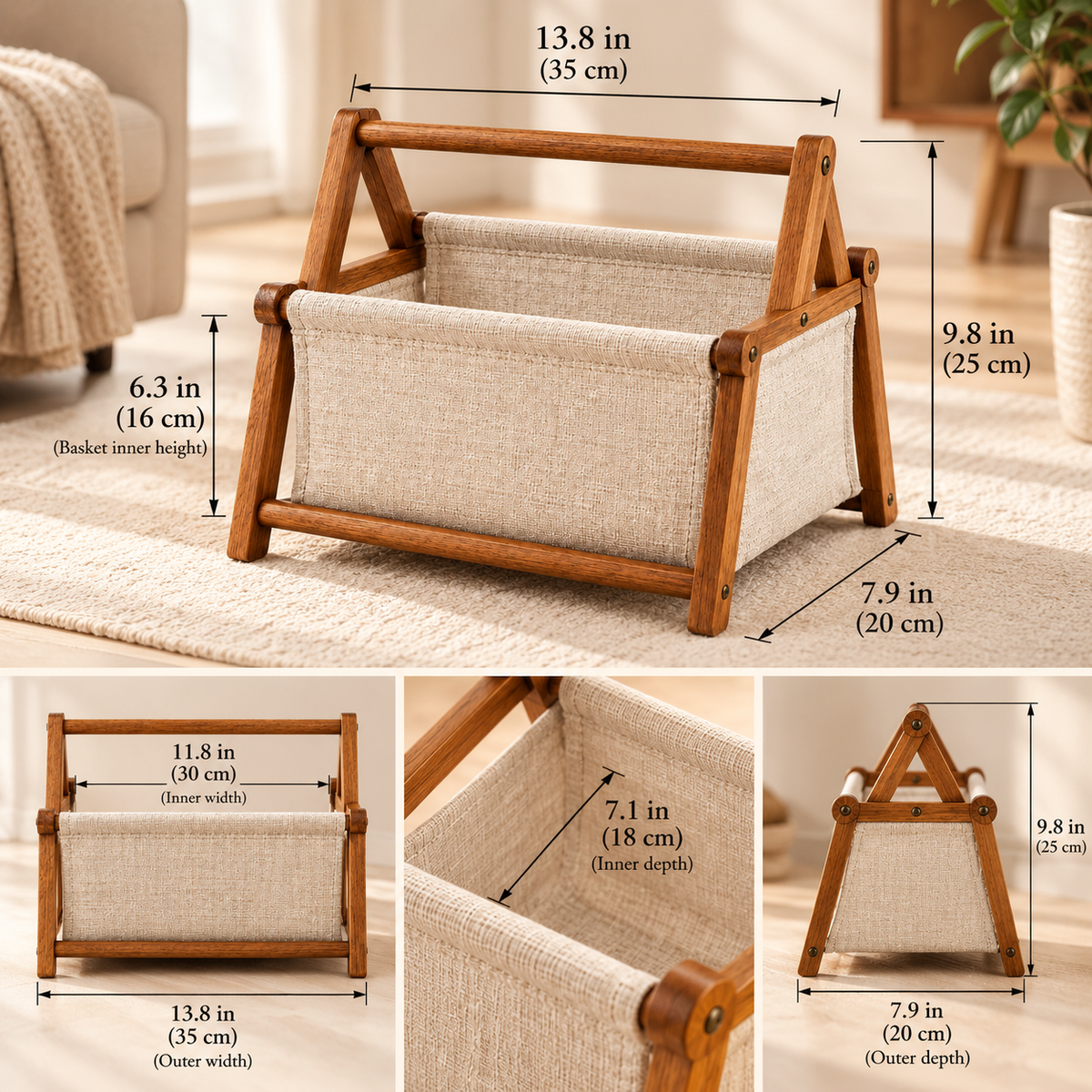 SERONYVA® Linen Magazine Holder – Wood &amp; Fabric Floor Storage Rack
