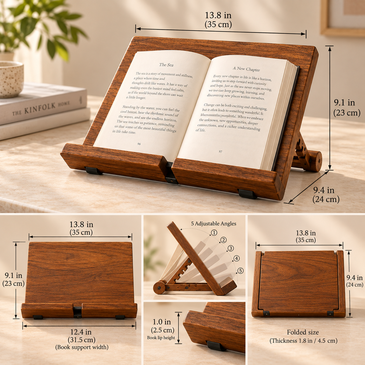 SERONYVA® Wooden Reading Stand – Adjustable Book &amp; Tablet Holder